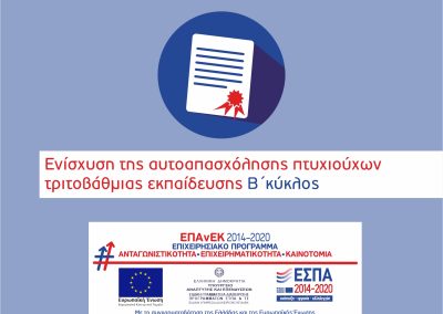 Ενίσχυση αυτοαπασχόλησης πτυχιούχων τριτοβάθμιας εκπαίδευσης