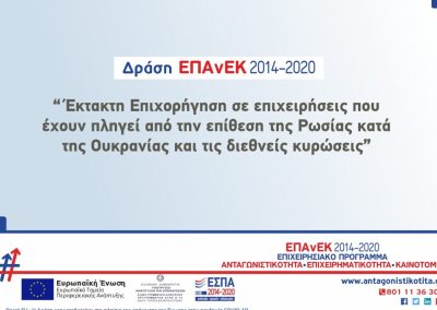 Έκτακτη Επιχορήγηση σε επιχειρήσεις που έχουν πληγεί από την επίθεση της Ρωσίας κατά της Ουκρανίας και τις διεθνείς κυρώσεις που επιβλήθηκαν